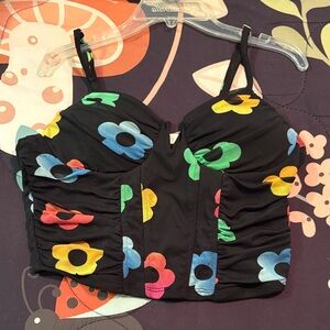 Vibrant Floral Black Crop Top